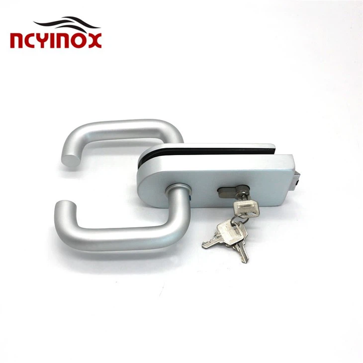 Stainless Steel Color Frameless Glass Door Aluminum Door Handle Set With Center Locks