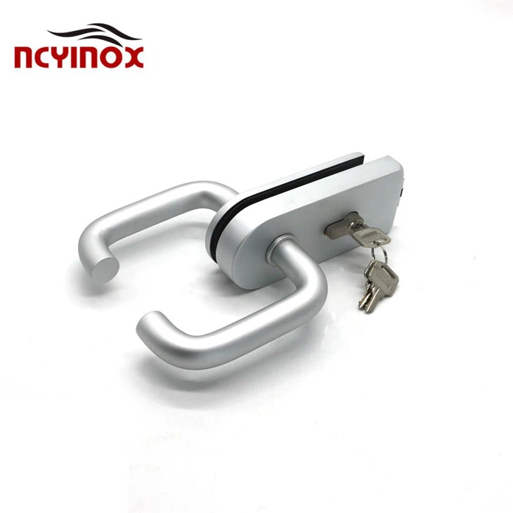 Stainless Steel Color Frameless Glass Door Aluminum Door Handle Set With Center Locks