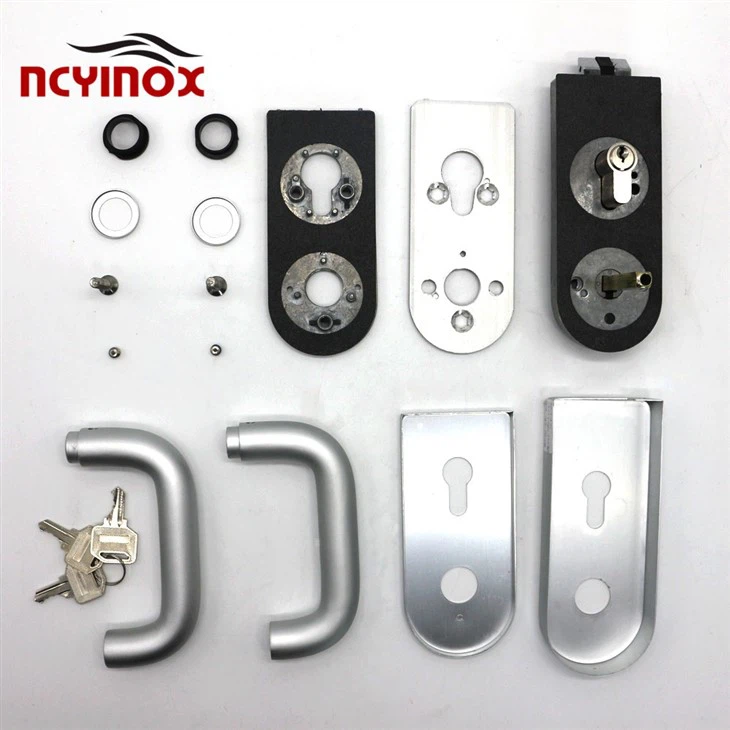 Stainless Steel Color Frameless Glass Door Aluminum Door Handle Set With Center Locks