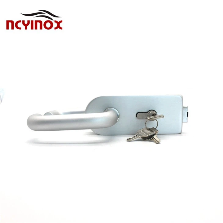 Stainless Steel Color Frameless Glass Door Aluminum Door Handle Set With Center Locks